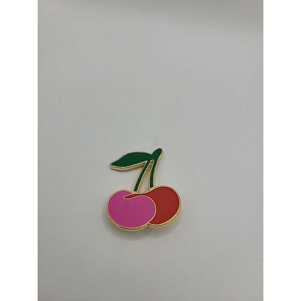 Vintage Cherry Brooch Pink Red Enamel Fruit Pin Gold Tone Retro Jewelry‎